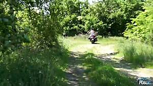 girl rides motorcycle then bends over for intense doggystyle fucking and cumshot