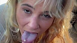Blonde Hooker Delivers Deep BBBJ Then Bent Over for Bareback Ass Cumshot