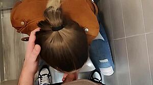 University bathroom blowjob from pretty student babe!