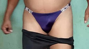mexican babe dances teasing in purple satin victoria secret tanga ripped skirt