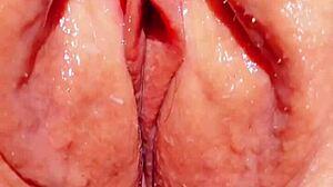 mature blonde wife spreads huge wet shaved pussy lips outdoors