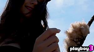 gorgeous brunette milf alexandra belle strips naked posing perfect body outdoors