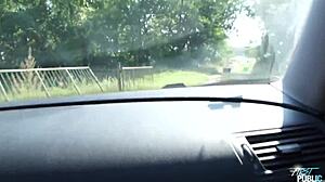 horny hitchhiker 😈 quick public cunt bang cumshot tits!