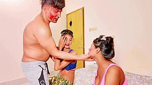 Uttaran20 Joins Best Friend for Cute Petite FFM Threesome Facial Cumshot!