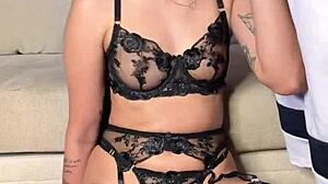 Holy shit this lingerie babe deepthroats cock while spanked!