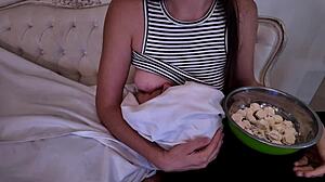 whoa, stepmom's lactating tits feed her horny adult stepson foreplay style