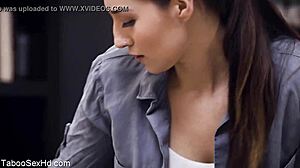 hot brunette with long legs rides her boss cock wildly 🔥