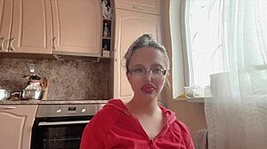 Fetish girl poses with huge kinky glasses long nails