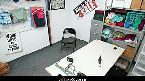 Small Tits Teen Caught Shoplifting Punished Bent Over by Officer in Office