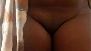 Sexy ebony milf rides fat cock cowgirl in steamy bath moaning loud