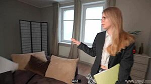 cute glasses housewife fucked hard cum on face