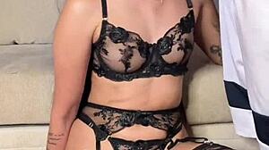 Holy shit this lingerie babe deepthroats cock while spanked!