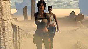 lara and sheva get their clothes ripped as dorky explorers