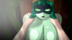 huntress wizard squeezes big cock titty fuck forest cumshot