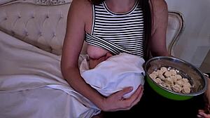 whoa, stepmom's lactating tits feed her horny adult stepson foreplay style
