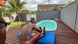 sexy latina amateur 18yo yoga fetish fucked by two in pool