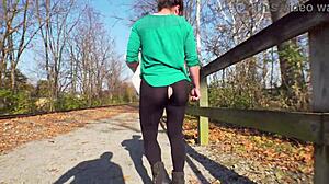 Slutty Milf Wife Rips Leggings in Staged Public Flashing Prank Humiliation