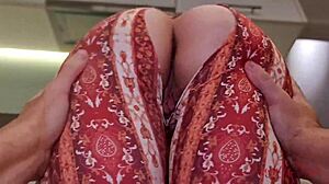 curvy blue eyed cleaning lady milf bends over for creampie tip in kitchen