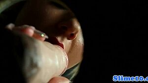 Glamcore Babe's Pretty Face Drowned in Thick Bukkake Jizz Load