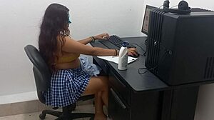 18yo student in uniform tempts old prof during hot computer class?