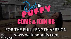 wet brunette czech spreads n fingers gaping pussy to squirting orgasm closeup