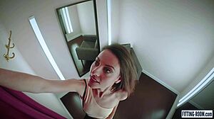 la milf spagnola lorena slips into stockings and fingers her thong-clad ass in the fitting room