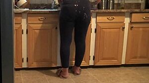 my turkish stepmom nearly catches me jerking off cumming on her huge ass