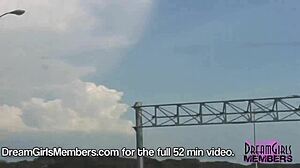 dream girl brunette flashes big tits topless in convertible