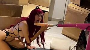 huge dildo machine pounds deepthroat teen catgirl in hardcore fetish frenzy