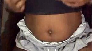 next door ebony milf flashes saggy tits in tight shorts