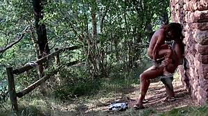 hot couple rides cocks in forest outdoors