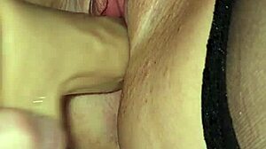 wife moans wet pussy stretched by monster cock dildo in stockings