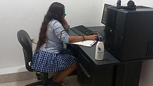 18yo student in uniform tempts old prof during hot computer class?