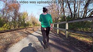 Slutty Milf Wife Rips Leggings in Staged Public Flashing Prank Humiliation