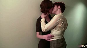 rude boss rams strapon deep in submissive employee's pussy!