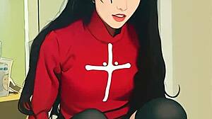 tiny ai asian teen struggles with massive dildo stretch 😲🍆