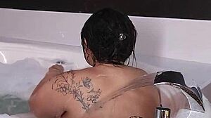 hot stepmom strips lingerie in jacuzzi for young stud