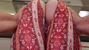 curvy blue eyed cleaning lady milf bends over for creampie tip in kitchen