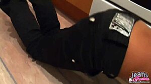 tight jeans hug her perfect ass shape