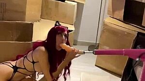 huge dildo machine pounds deepthroat teen catgirl in hardcore fetish frenzy