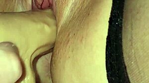 wife moans wet pussy stretched by monster cock dildo in stockings