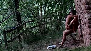 hot couple rides cocks in forest outdoors