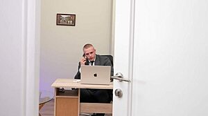 Skinny blonde secretary craves rough anal pounding orgasm