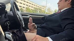stroking my throbbing monster cock hard in the car