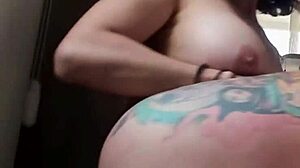 brunette with firm big tits moans pov solo tit tease