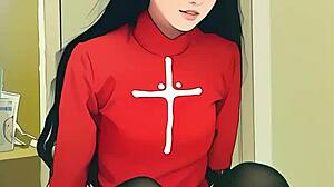 tiny ai asian teen struggles with massive dildo stretch 😲🍆