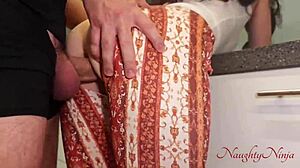 curvy blue eyed cleaning lady milf bends over for creampie tip in kitchen