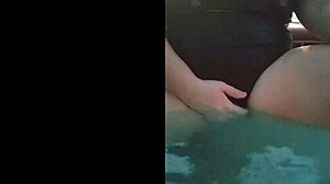 Horny big tit teen teases in hot tub then gets poolside slutty