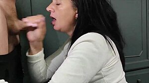 amateur milf housewife gags deepthroats group cocks swallows cum sloppy pov