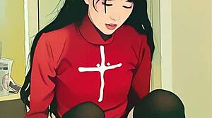 tiny ai asian teen struggles with massive dildo stretch 😲🍆